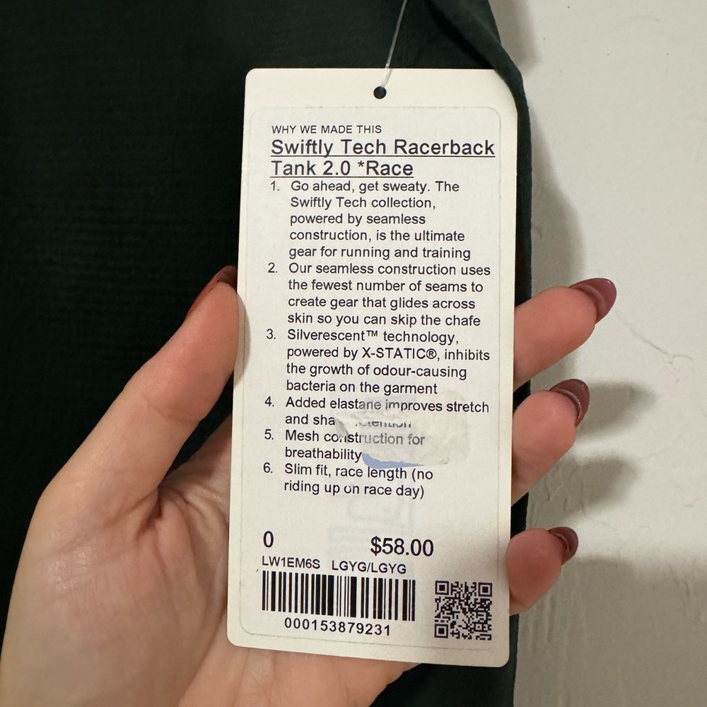 NEW lululemon Swiftly Tech Racerback Tank Size 0 Race Length Legacy Green - Picture 4 of 4